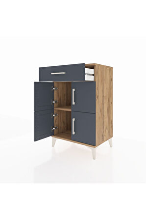Hyperion Komodin Tek Raflı Tek Çekmeceli 4 Kapaklı 60x44x96 Çam-Antrasit