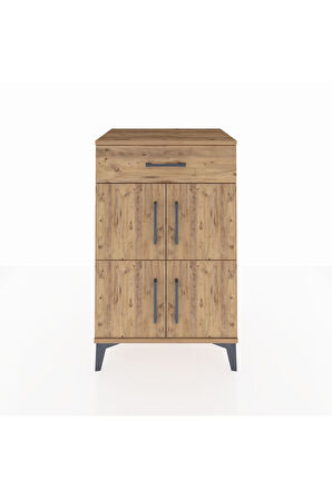 Hyperion Komodin Tek Raflı Tek Çekmeceli 4 Kapaklı 60x44x96 Çam-Çam