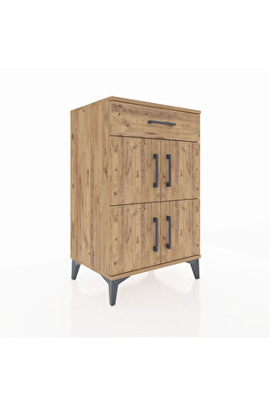 Hyperion Komodin Tek Raflı Tek Çekmeceli 4 Kapaklı 60x44x96 Çam-Çam