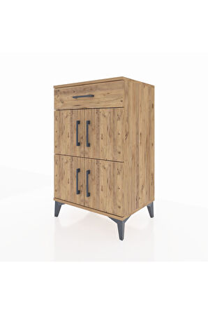 Hyperion Komodin Tek Raflı Tek Çekmeceli 4 Kapaklı 60x44x96 Çam-Çam