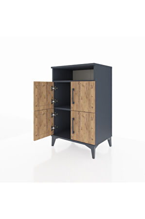 Hyperion Komodin 2 Raflı 4 Kapaklı 60x44x96 Antrasit-Çam