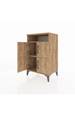 Hyperion Komodin 2 Raflı 4 Kapaklı 60x44x96 Çam-Çam