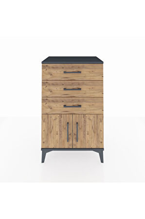 Hyperion Komodin 3 Çekmeceli 2 Kapaklı 60x44x96 Antrasit-Çam