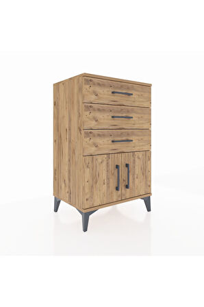 Hyperion Komodin 3 Çekmeceli 2 Kapaklı 60x44x96 Çam-Çam