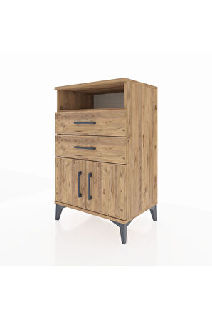 Hyperion Komodin Tek Raflı 2 Çekmeceli 2 Kapaklı 60x44x96 Çam-Çam