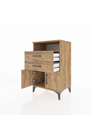Hyperion Komodin Tek Raflı 2 Çekmeceli 2 Kapaklı 60x44x96 Çam-Çam