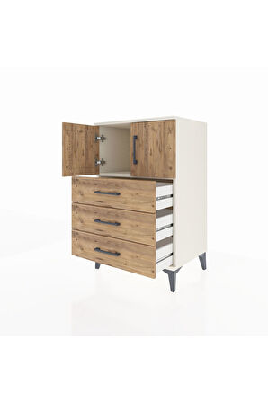 Hyperion Komodin Tek Raflı 3 Çekmeceli 2 Kapaklı 60x44x96 Aytaşı-Çam