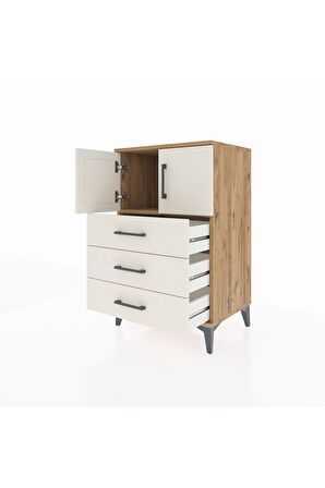 Hyperion Komodin Tek Raflı 3 Çekmeceli 2 Kapaklı 60x44x96 Çam-Aytaşı