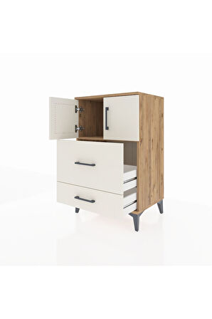 Hyperion Komodin Tek Raflı 2 Çekmeceli 2 Kapaklı 60x44x96 Çam-Aytaşı
