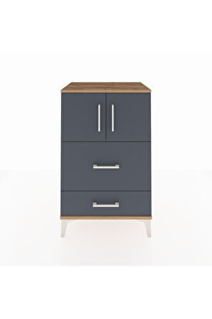 Hyperion Komodin Tek Raflı 2 Çekmeceli 2 Kapaklı 60x44x96 Çam-Antrasit