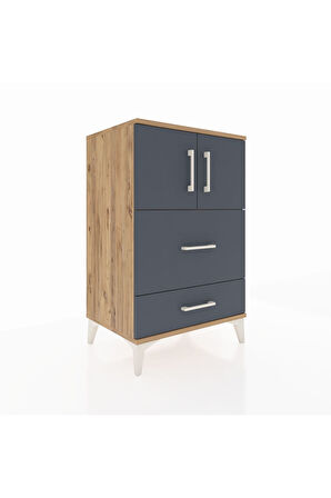 Hyperion Komodin Tek Raflı 2 Çekmeceli 2 Kapaklı 60x44x96 Çam-Antrasit