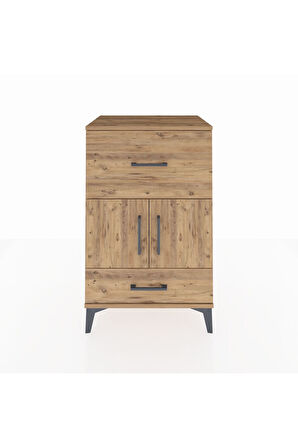 Hyperion Komodin Tek Raflı 2 Çekmeceli 2 Kapaklı 60x44x96 Çam-Çam