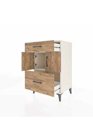 Hyperion Komodin Tek Raflı 2 Çekmeceli 2 Kapaklı 60x44x96 Aytaşı-Çam