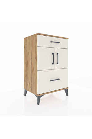 Hyperion Komodin Tek Raflı 2 Çekmeceli 2 Kapaklı 60x44x96 Çam-Aytaşı