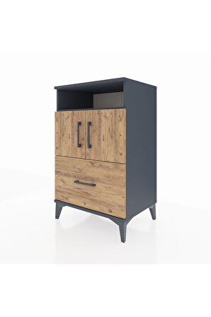 Hyperion Komodin 2 Raflı Tek Çekmeceli 2 Kapaklı 60x44x96 Antrasit-Çam