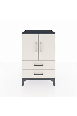 Hyperion Komodin 2 Raflı 2 Çekmeceli 2 Kapaklı 60x44x96 Antrasit-Aytaşı