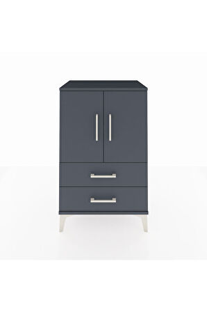Hyperion Komodin 2 Raflı 2 Çekmeceli 2 Kapaklı 60x44x96 Antrasit-Antrasit