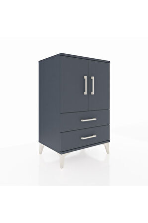 Hyperion Komodin 2 Raflı 2 Çekmeceli 2 Kapaklı 60x44x96 Antrasit-Antrasit