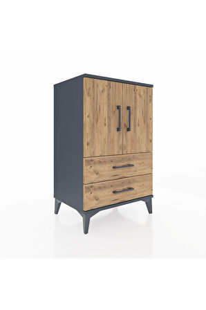 Hyperion Komodin 2 Raflı 2 Çekmeceli 2 Kapaklı 60x44x96 Antrasit-Çam