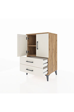 Hyperion Komodin 2 Raflı 2 Çekmeceli 2 Kapaklı 60x44x96 Çam-Aytaşı