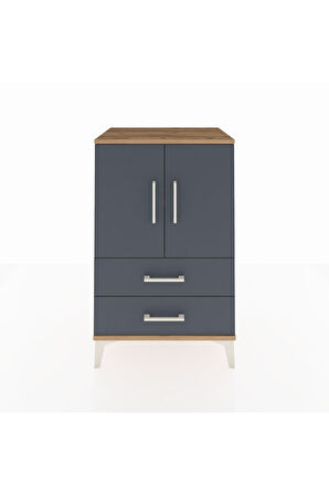 Hyperion Komodin 2 Raflı 2 Çekmeceli 2 Kapaklı 60x44x96 Çam-Antrasit