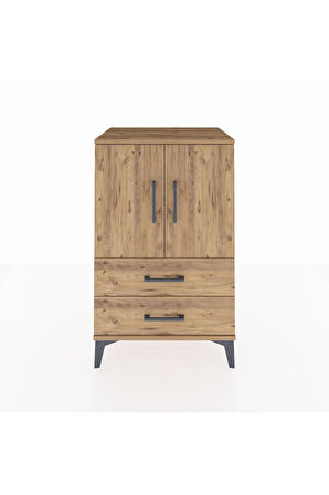 Hyperion Komodin 2 Raflı 2 Çekmeceli 2 Kapaklı 60x44x96 Çam-Çam