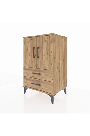 Hyperion Komodin 2 Raflı 2 Çekmeceli 2 Kapaklı 60x44x96 Çam-Çam