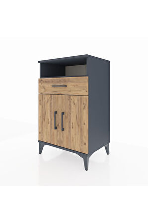 Hyperion Komodin 2 Raflı Tek Çekmeceli 2 Kapaklı 60x44x96 Antrasit-Çam
