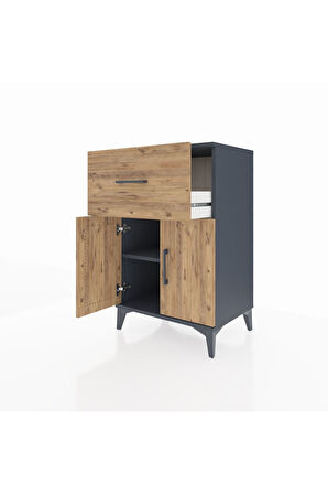 Hyperion Komodin Tek Raflı Tek Çekmeceli 2 Kapaklı 60x44x96 Antrasit-Çam