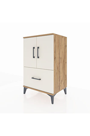 Hyperion Komodin 2 Raflı Tek Çekmeceli 2 Kapaklı 60x44x96 Çam-Aytaşı