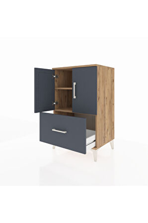 Hyperion Komodin 2 Raflı Tek Çekmeceli 2 Kapaklı 60x44x96 Çam-Antrasit