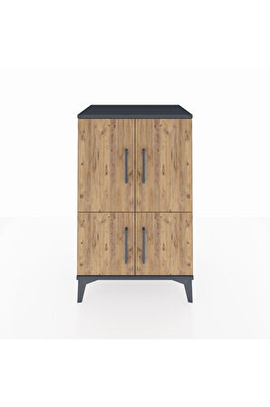Hyperion Komodin 3 Raflı 4 Kapaklı 60x44x96 Antrasit-Çam