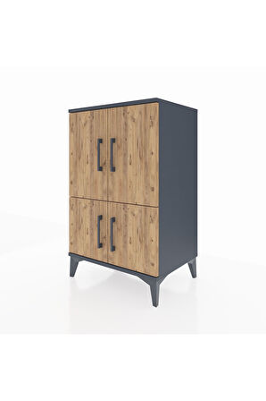 Hyperion Komodin 3 Raflı 4 Kapaklı 60x44x96 Antrasit-Çam