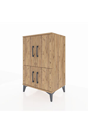 Hyperion Komodin 3 Raflı 4 Kapaklı 60x44x96 Çam-Çam