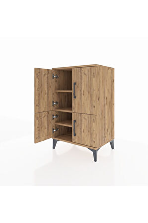 Hyperion Komodin 3 Raflı 4 Kapaklı 60x44x96 Çam-Çam