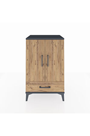Hyperion Komodin 3 Raflı Tek Çekmeceli 2 Kapaklı 60x44x96 Antrasit-Çam