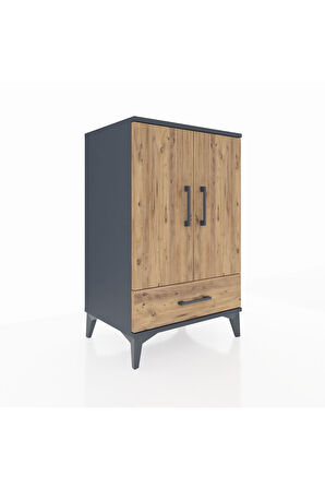 Hyperion Komodin 3 Raflı Tek Çekmeceli 2 Kapaklı 60x44x96 Antrasit-Çam
