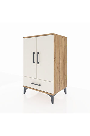 Hyperion Komodin 3 Raflı Tek Çekmeceli 2 Kapaklı 60x44x96 Çam-Aytaşı