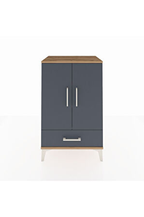 Hyperion Komodin 3 Raflı Tek Çekmeceli 2 Kapaklı 60x44x96 Çam-Antrasit