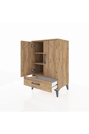 Hyperion Komodin 3 Raflı Tek Çekmeceli 2 Kapaklı 60x44x96 Çam-Çam