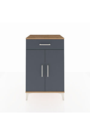 Hyperion Komodin 2 Raflı Tek Çekmeceli 2 Kapaklı 60x44x96 Çam-Antrasit