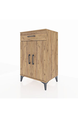 Hyperion Komodin 2 Raflı Tek Çekmeceli 2 Kapaklı 60x44x96 Çam-Çam
