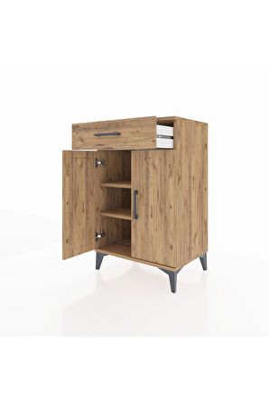 Hyperion Komodin 2 Raflı Tek Çekmeceli 2 Kapaklı 60x44x96 Çam-Çam