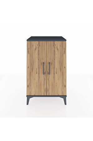 Hyperion Komodin 2 Raflı 2 Kapaklı 60x44x96 Antrasit-Çam