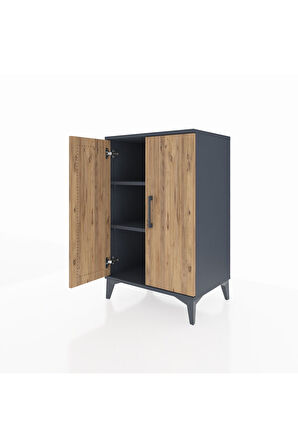 Hyperion Komodin 2 Raflı 2 Kapaklı 60x44x96 Antrasit-Çam