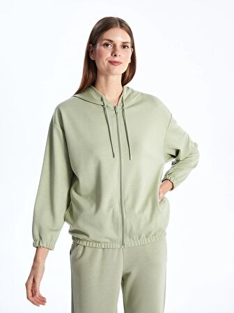 Kapüşonlu Oversize Kadın Fermuarlı Sweatshirt