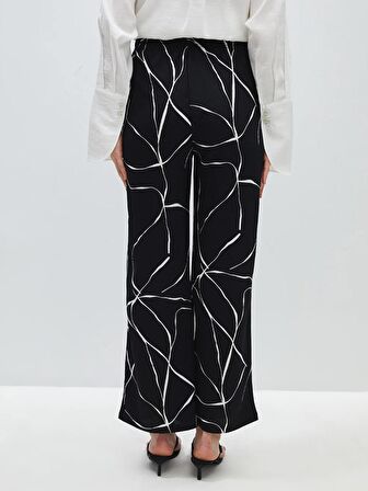 Beli Lastikli Desenli Geniş Paça Kadın Pantolon