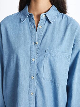 Düz Uzun Kollu Oversize Kadın Jean Gömlek