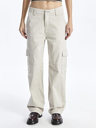 Standart Fit Gabardin Kadın Kargo Pantolon