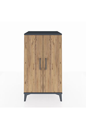Hyperion Komodin 2 Raflı 2 Kapaklı 60x44x106 Antrasit-Çam